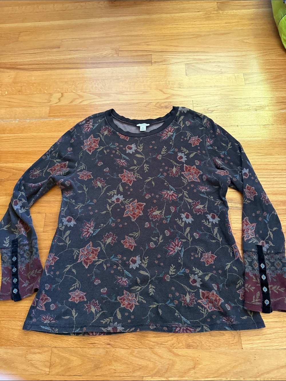 Sundance Thermal Button Cuff Top Floral COZY CABIN GRANOLA GIRL